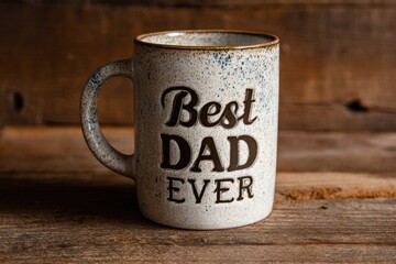 Charming Mug with Best Dad Ever Inscription on Rustic Wooden Background