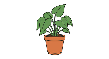 Obraz premium Simple cartoon illustration of a green monstera plant in a terracotta pot