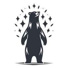 Standing Bear Silhouette with Stars on White Background
