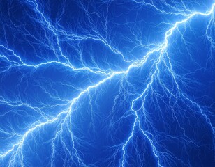 Fototapeta premium Intense close-up of a vibrant blue lightning strike illuminating the dark sky with its powerful energy.