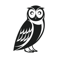 Standing Owl Icon, Black Bird on White Background
