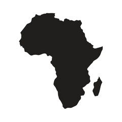 A stark black silhouette depicting the geographical shape of the african continent