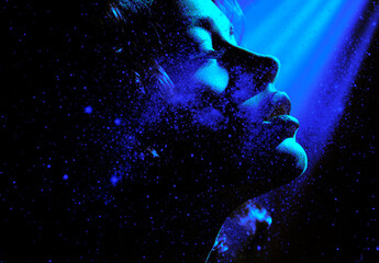 Blue And Black Galaxy Overlay Double Exposure Photo Effect