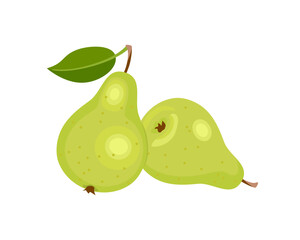 Two fresh pears isolated on white background. Fruit icon. Vector cartoon flat illustration.