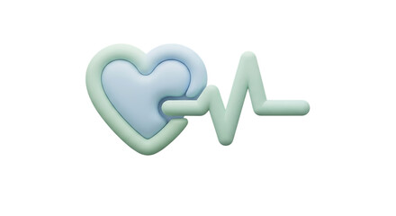 Stylized 3d heart symbol connected to a clean electrocardiogram line on a black background representing health and life