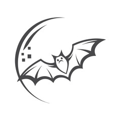Stylized Bat Silhouette with Moon on White Background Design Element