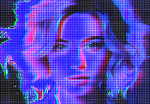 Blue And Purple Cyberpunk Grid Glow Photo Effect