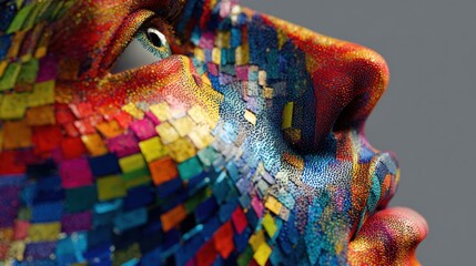 Obraz premium Colorful abstract face with mosaic pattern, creating a vibrant and artistic representation of human expression