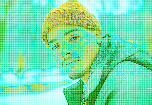 Green And Cyan Cyberpunk Grid Glow Photo Effect