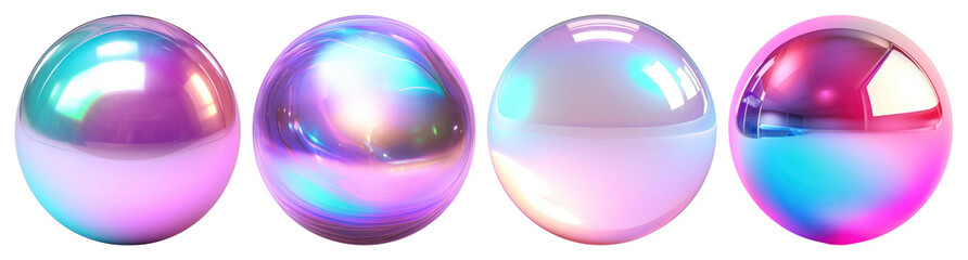 Obraz premium PNG Colorful iridescent glossy spheres, element set on transparent background