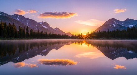 A wonder view of a lake in front of mountains in morning time