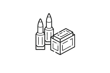 Two Bullets and Magazine Line Art On White Background