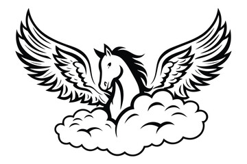 Winged Horse Pegasus with Clouds on White Background Design