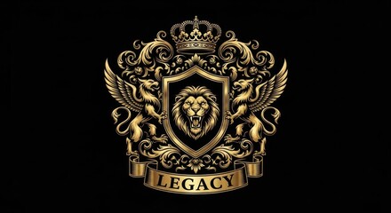 Fototapeta premium A golden logo of the king isolated on black background 