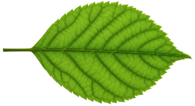 Single vibrant green leaf detailed macro shot.