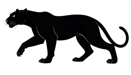 Naklejka premium A powerful black panther silhouette, boldly outlined against a white backdrop, showcases a dynamic stance.
