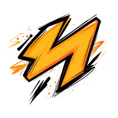 Bold orange lightning bolt graphic on a black background with textured splashes