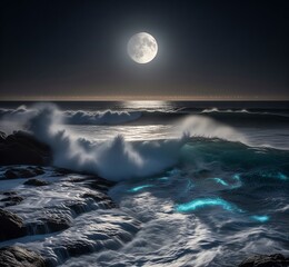full moon over sea