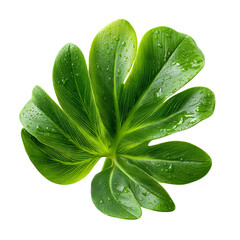 Close-up vibrant green leaf, water droplets