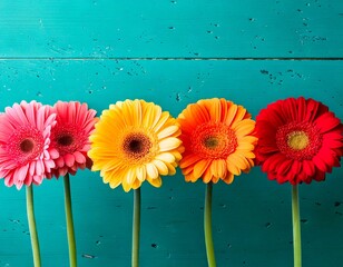 Creative concept of white daisy flowers arranged as a fluffy cloud with falling raindrops on a vibrant blue background, symbolizing spring freshness and nature&rsquo;s beauty.