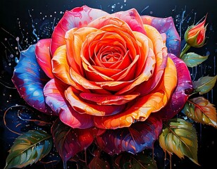 Creative concept of white daisy flowers arranged as a fluffy cloud with falling raindrops on a vibrant blue background, symbolizing spring freshness and nature&rsquo;s beauty.