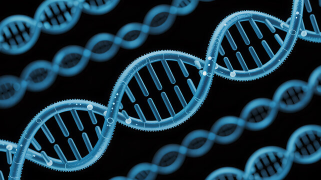 Glowing blue dna double helix structures abstract genetic molecular