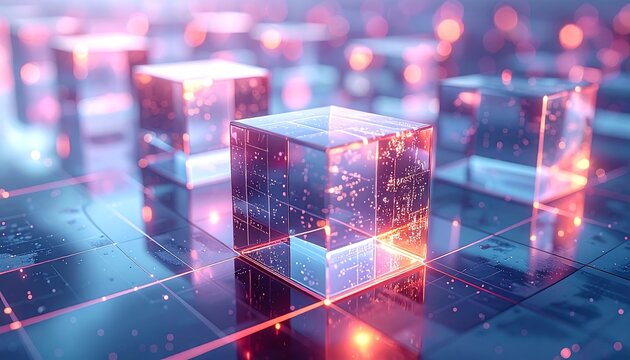 Abstract digital cubes with glowing network (1)