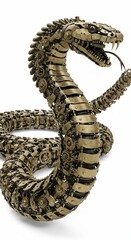 Fototapeta premium A detailed steampunk snake, intricately designed with gears and metal plates, coils elegantly against a plain white background.