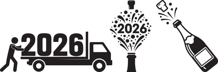 2026 Champagne Toast and New Year's Celebration Icon

Popping Champagne Bottle with 2026 Bubbles Vector

Black and White New Year's Party with Drinks Clipart