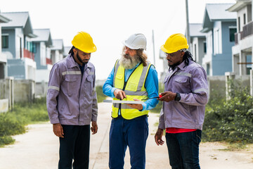 Engineers discussed preparation for installing small solar panels in residential village construction areas for sustainable energy projects and improving the landscape within the village project.