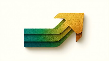 Colorful layered arrow pointing upwards symbolizing growth, progress, and upward movement