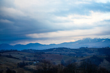 Sunset over autumn l;andscape in Romania