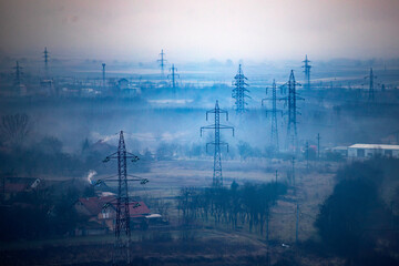 High voltage electric transmission tower.