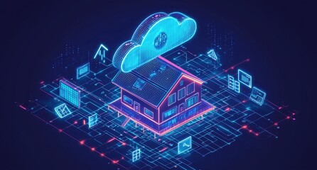 Futuristic smart home with cloud computing in digital design