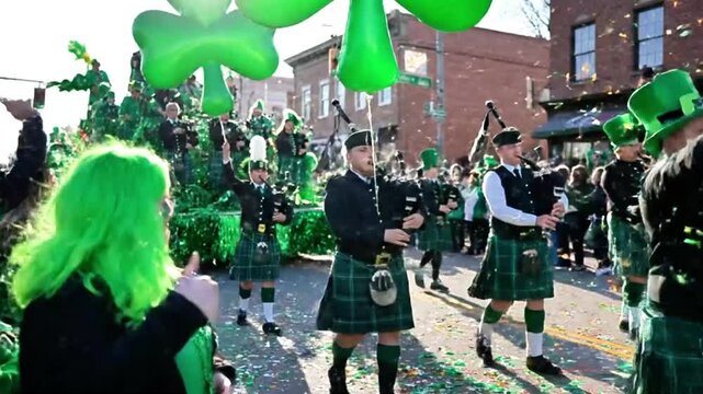 St. Patrick’s Day parade with green clovers