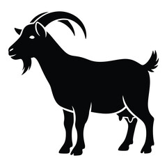 Majestic silhouette of a full grown goat standing proudly isolated on white