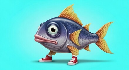 Naklejka premium A cartoon chractor of a fish that floating in soft water 