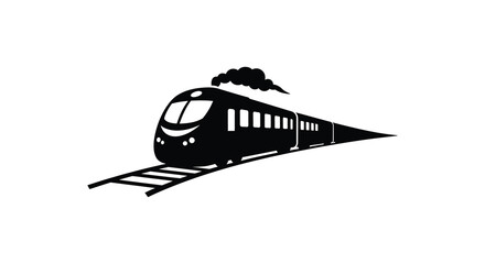 Simple black and white illustration of a speeding steam train on tracks © Sanaullah