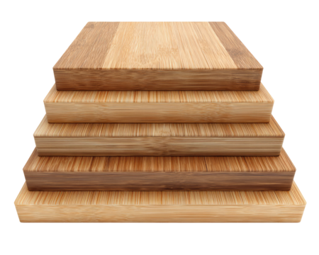 Stacked bamboo cutting boards in varying shades