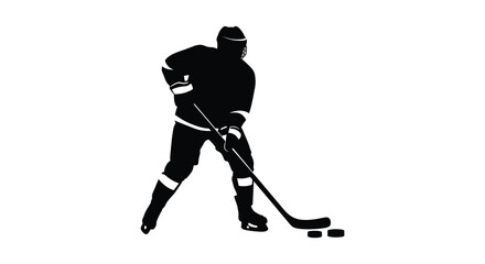 Fototapeta premium Silhouette of a hockey player with stick and puck on ice