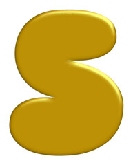 A 3D golden letter 'S' for creating festive Diwali monograms & kids' birthday party decorations. This fun, bubbly cartoon graffiti style font is a fully editable vector EPS.