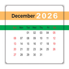 December 2026 Desk Calendar Design Template