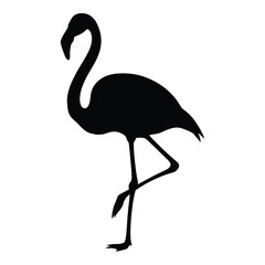Elegant black silhouette of a flamingo standing on one leg with graceful curves