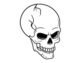 Obraz premium A stylized, detailed depiction of a skull, presented in black and white, conveying a sense of intensity and intrigue.