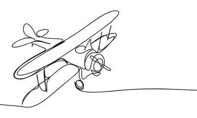 Biplane in Flight A Continuous Line Drawing © clelia-clelia