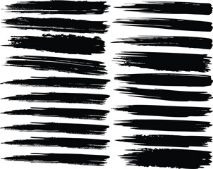 A vector illustration of a set of black watercolor brush strokes with a grunge texture and a striped pattern