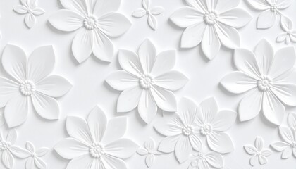 Obraz premium Elegant white bas relief floral pattern with embossed flowers for a clean background.