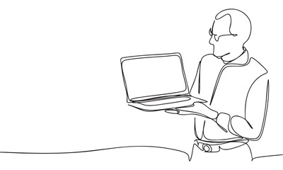 Person Holding Laptop Line Art Style