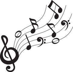 Flowing Music Notes Wave, Abstract music Lines, Group Musical Notes, Melody Rhythm, Isolated Vector, Transparent Background, Music Concept Art