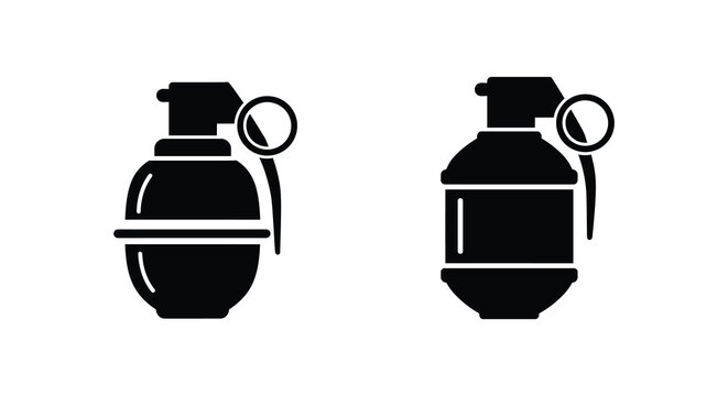 Two black and white illustrations of hand grenades are prominently displayed